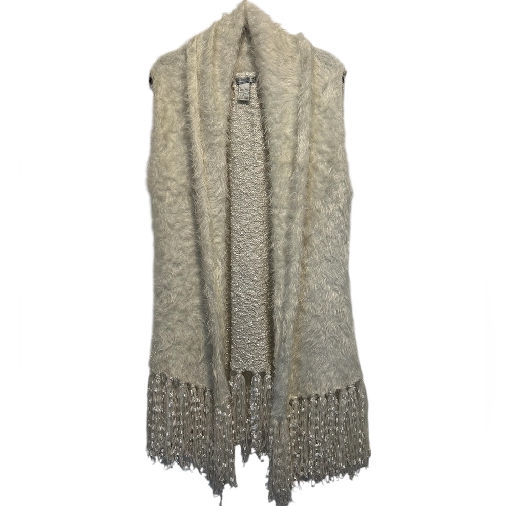 Alberto Makali Cream Textured Sleeveless Faux Fur Sweater Vest Large